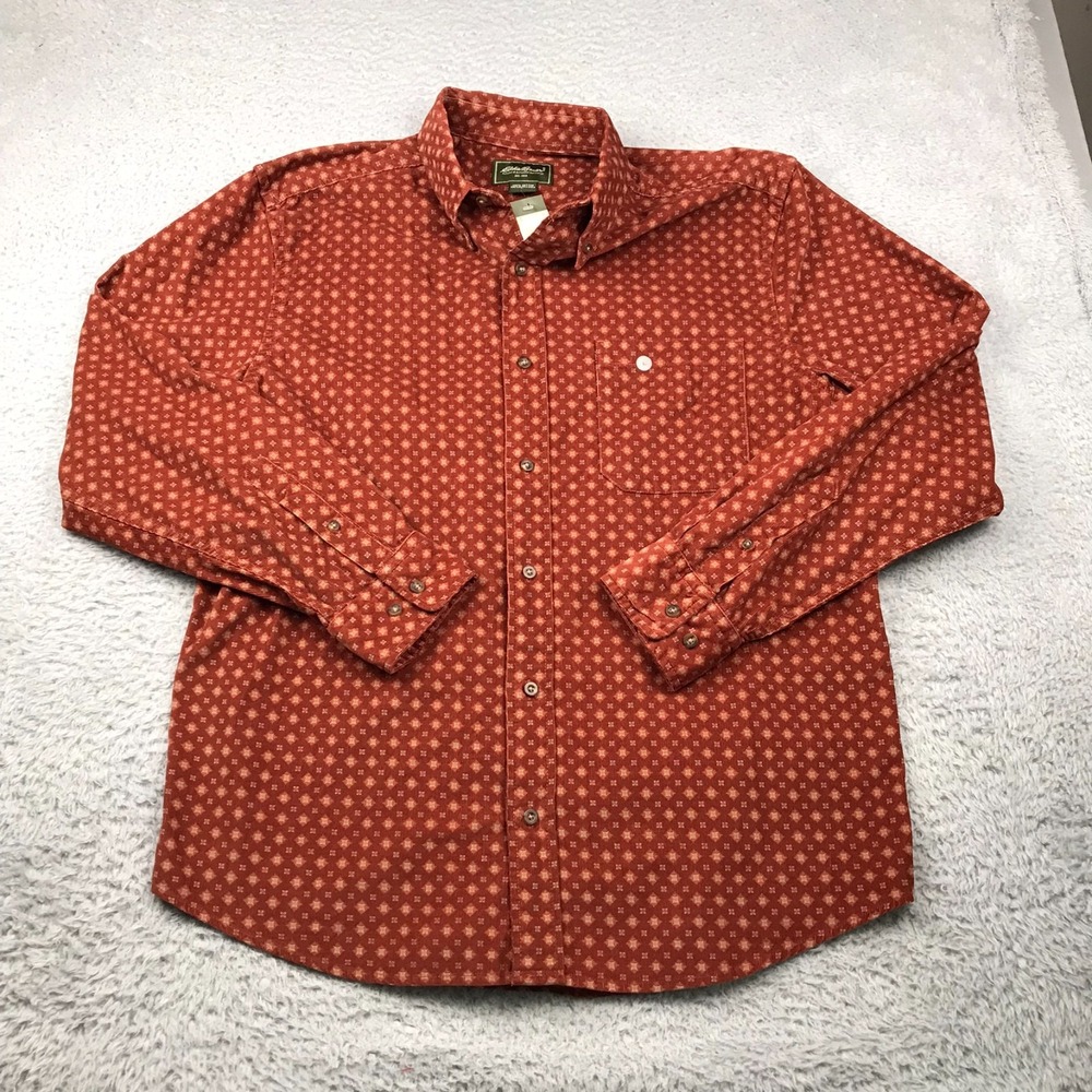 Eddie Bauer Foulard Cord Shirt‎ Mens L Burntbrick Button Down long Sleeve NEW